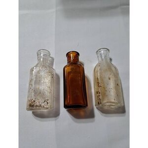 Vintage Small Apothecary Medicine Elixir Glass Bottles 1900s-1938 Amber Clear